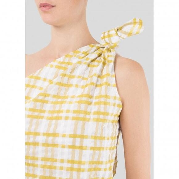 Rosie Assoulin Checked One Shoulder Top Yellow -XS - Picture 3 of 7
